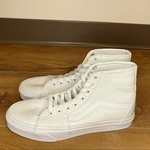 All white VANS SK8 HI women’s size 9
